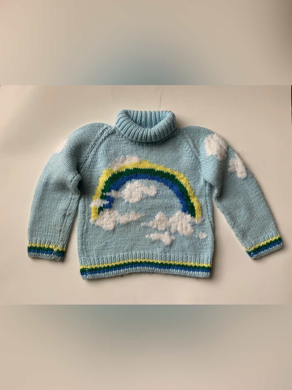 Vintage Light Blue Rainbow Cloud Turtleneck Sweater